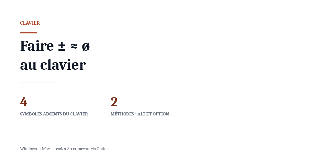 Taper le symbole plus ou moins (±) au clavier : PC et Mac